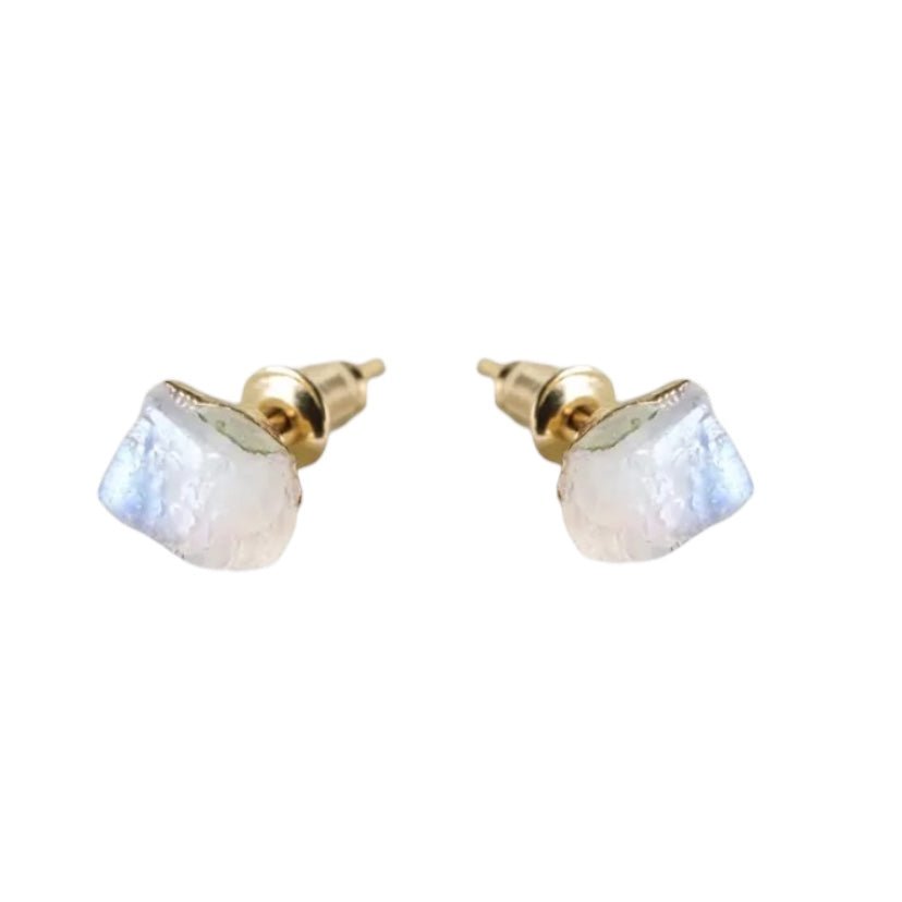 Goldene Ohrstecker mit Mondstein Rohstein - CrystalScents