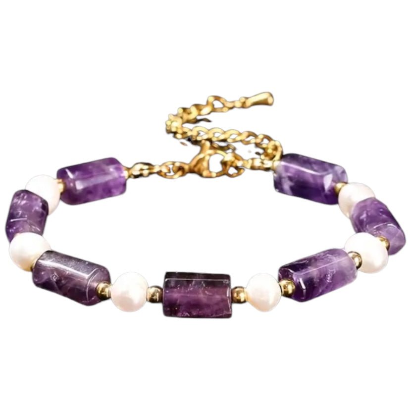 Goldenes Armband mit Perlen und Amethyst - CrystalScents