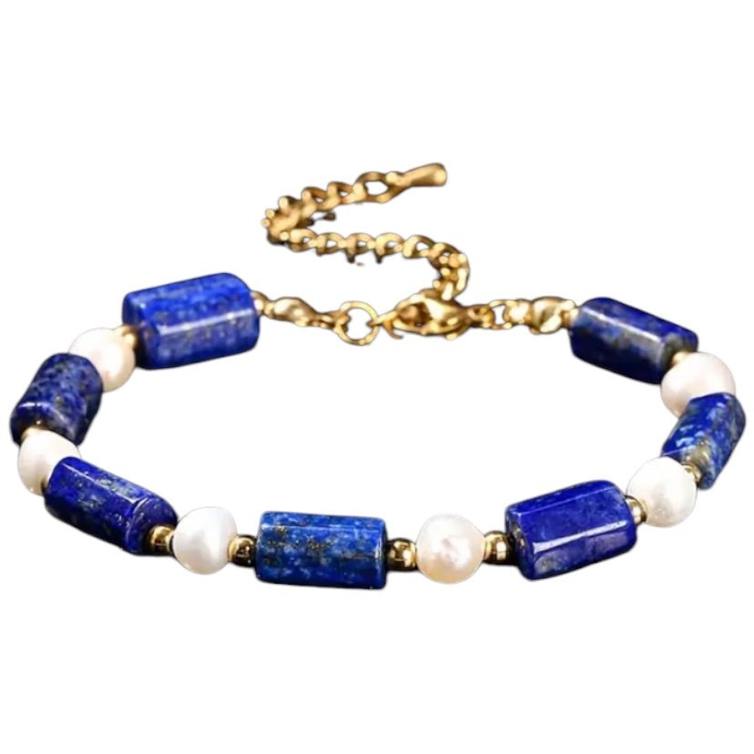 Goldenes Armband mit Perlen und Lapislazuli - CrystalScents