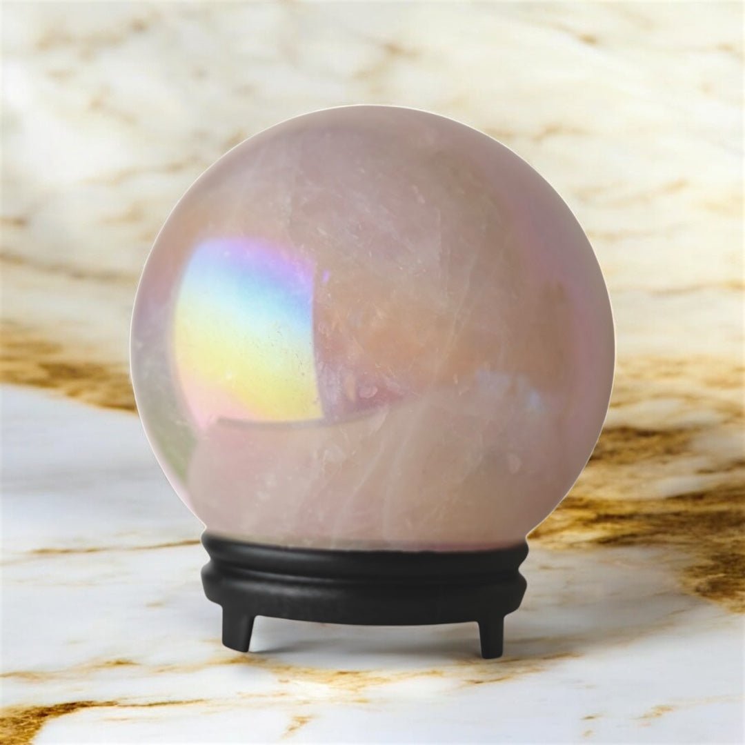 Große Aura Rosenquarz Kugel - CrystalScents