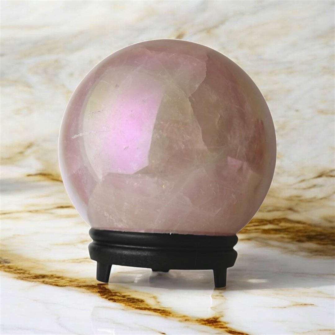 Große Aura Rosenquarz Kugel - CrystalScents