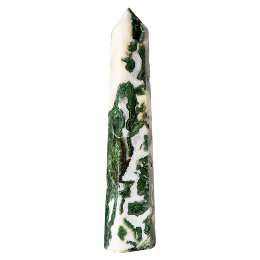 Großer druzy Moosachat Obelisk - CrystalScents