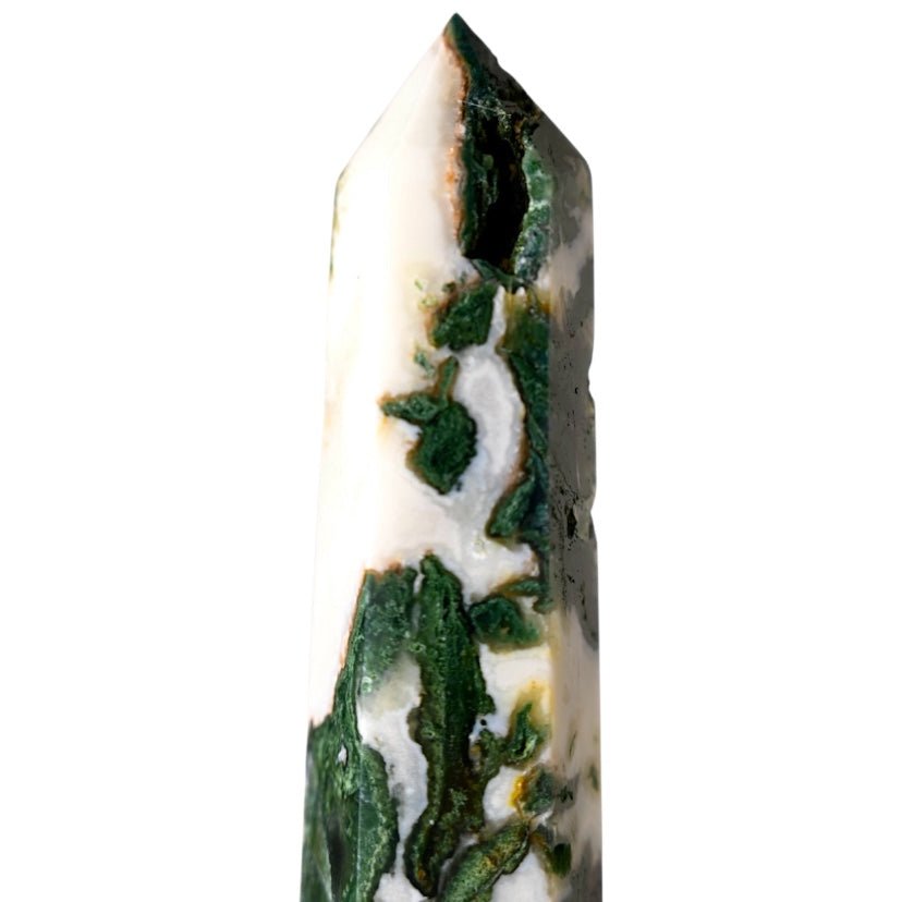 Großer druzy Moosachat Obelisk - CrystalScents