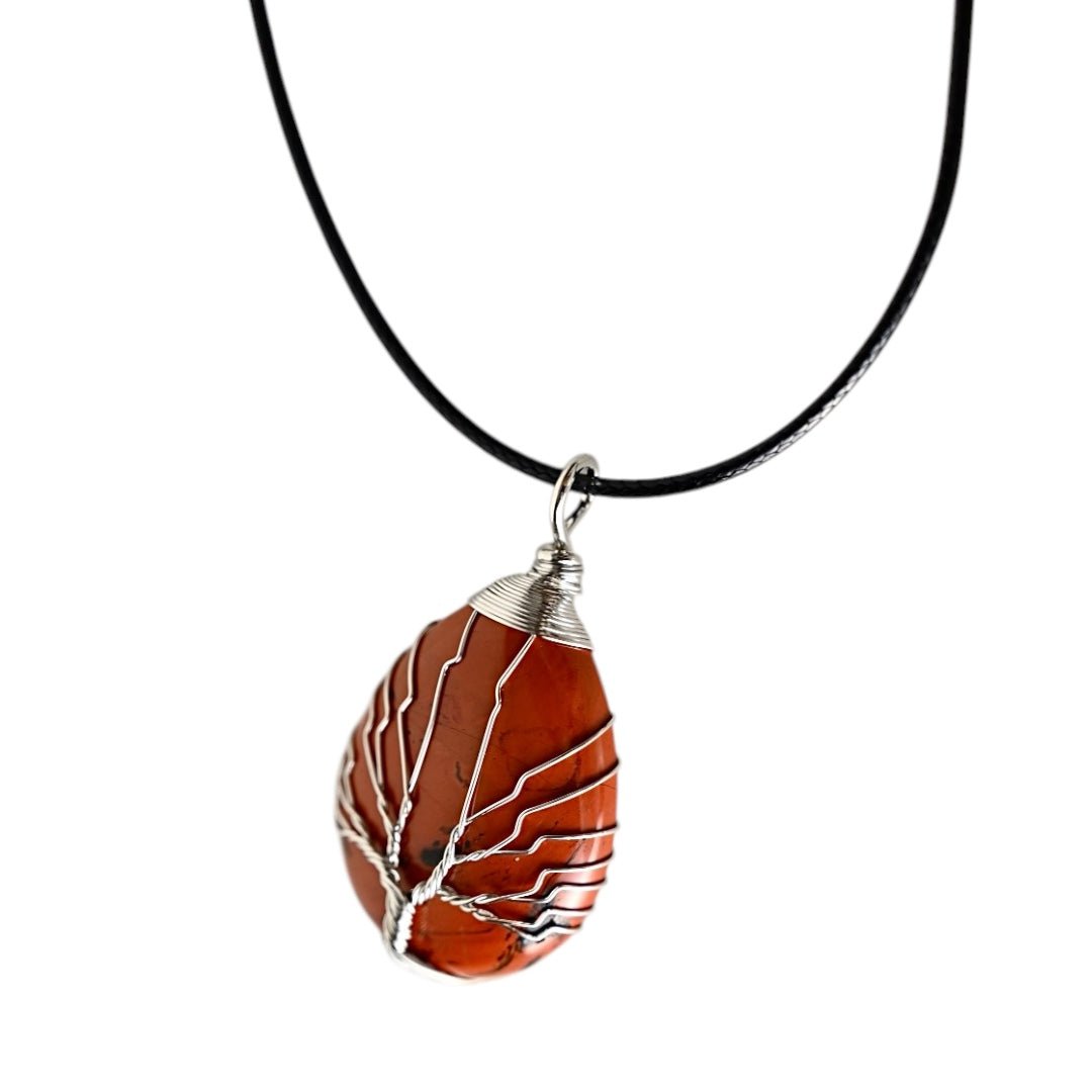 Halskette mit tropfenförmigem roten Jaspis, Silber - CrystalScents