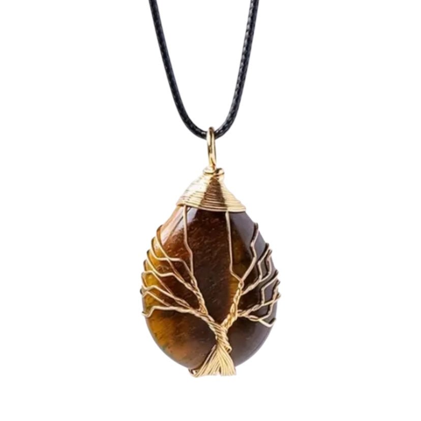Halskette mit tropfenförmigem Tigerauge, Gold - CrystalScents