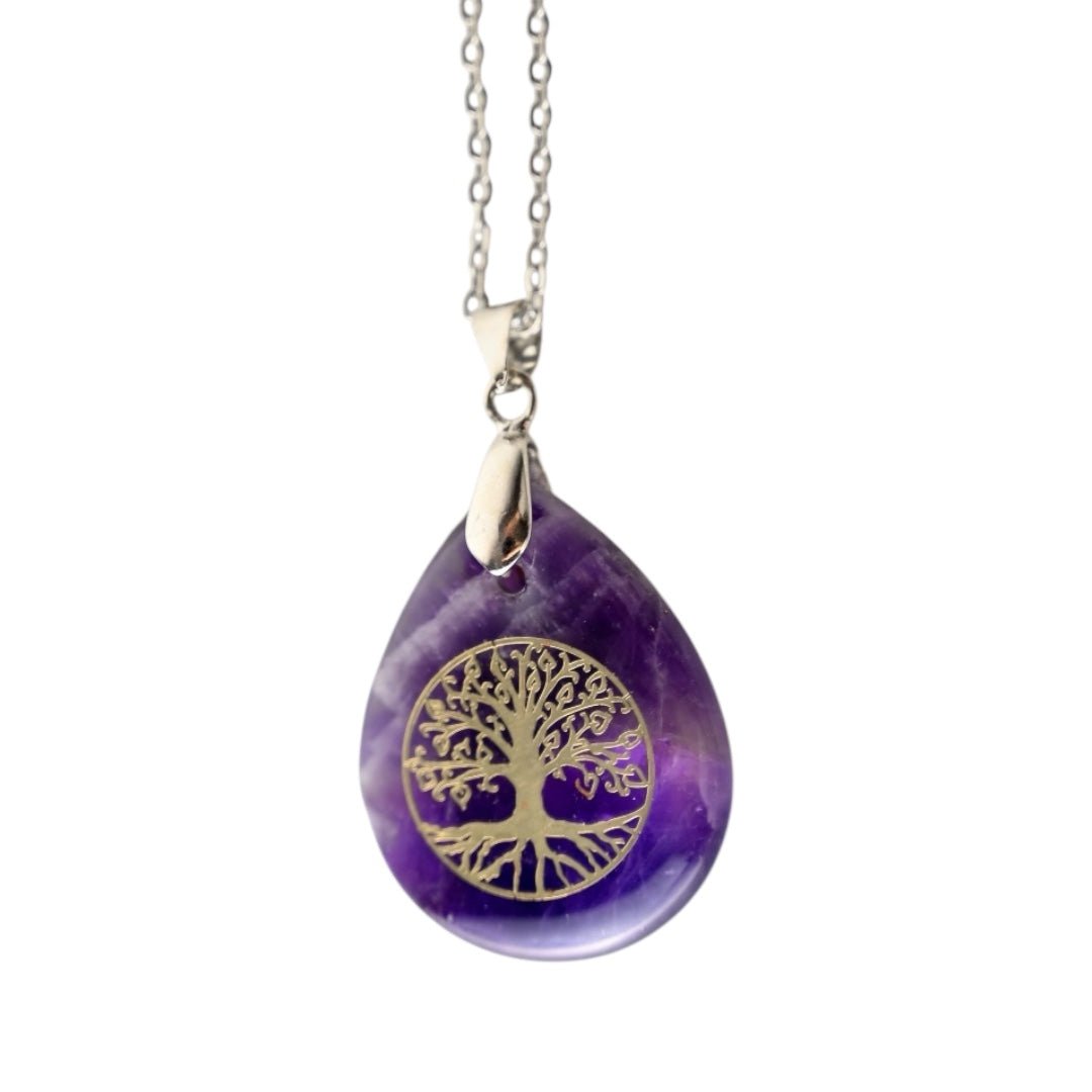 Halskette mit tropfenförmigen Amethyst „Baum des Lebens“ - CrystalScents