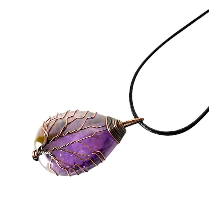 Halskette mit tropfenförmigen Amethyst und Kupfer - CrystalScents
