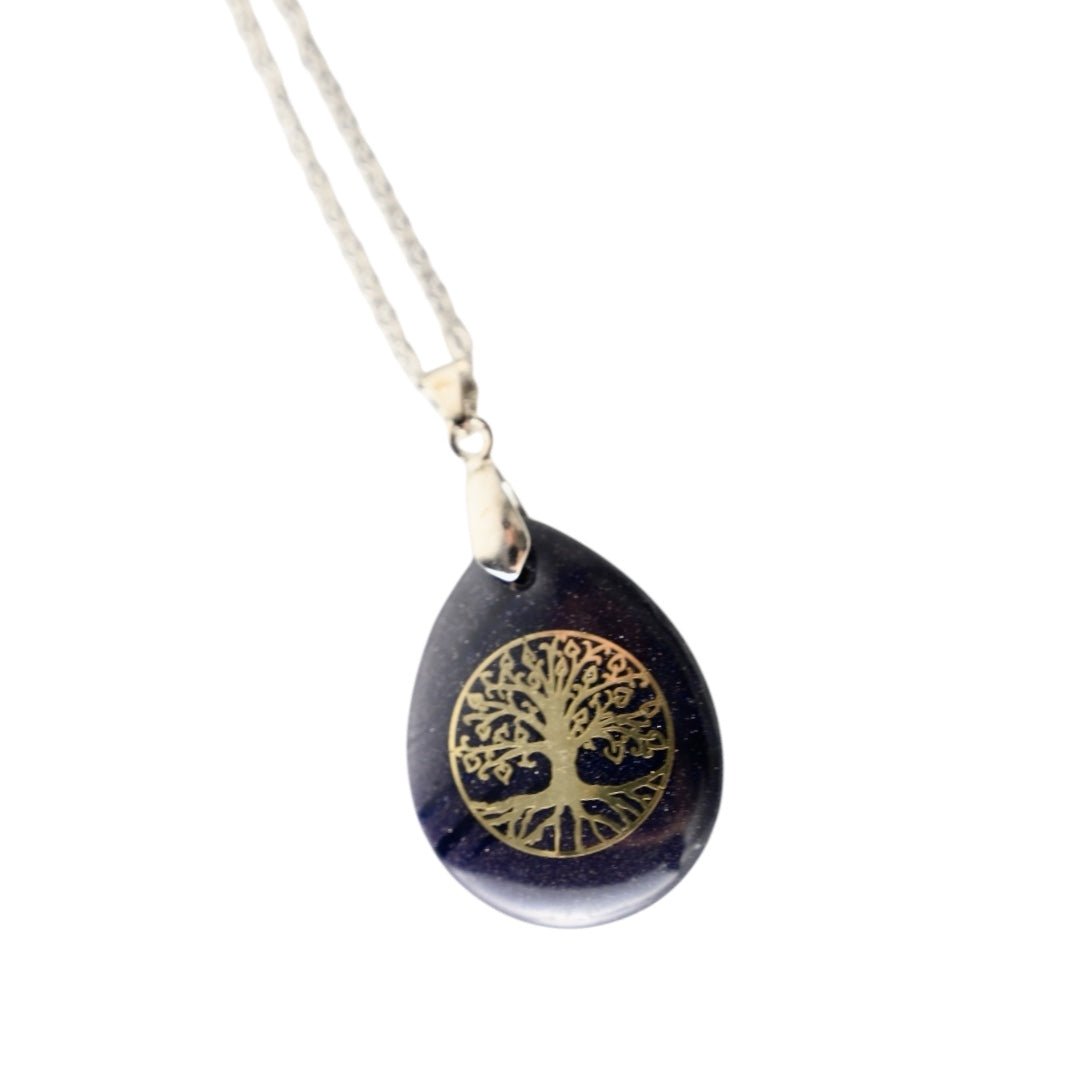 Halskette mit tropfenförmigen Blaufluss „Baum des Lebens“ - CrystalScents