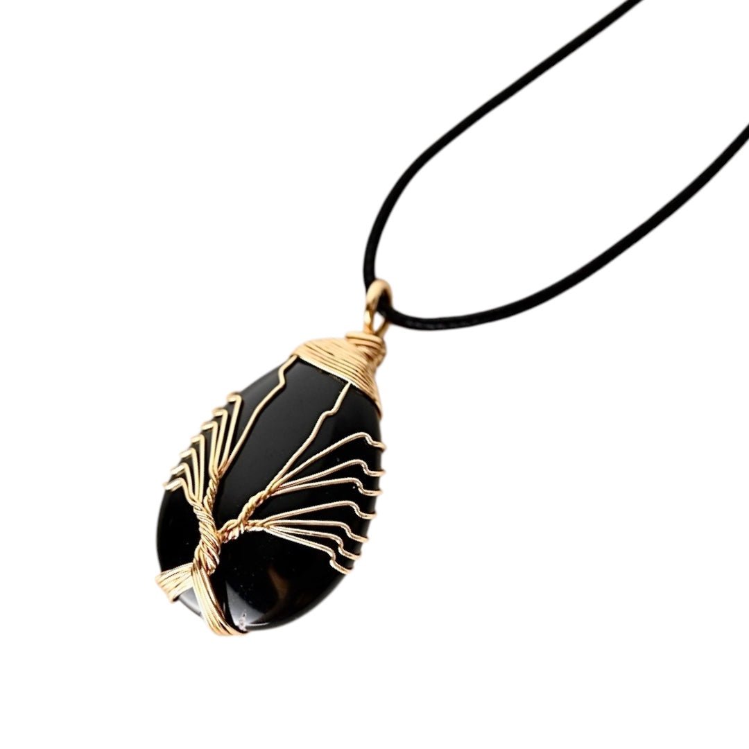 Halskette mit tropfenförmigen Obsidian - CrystalScents