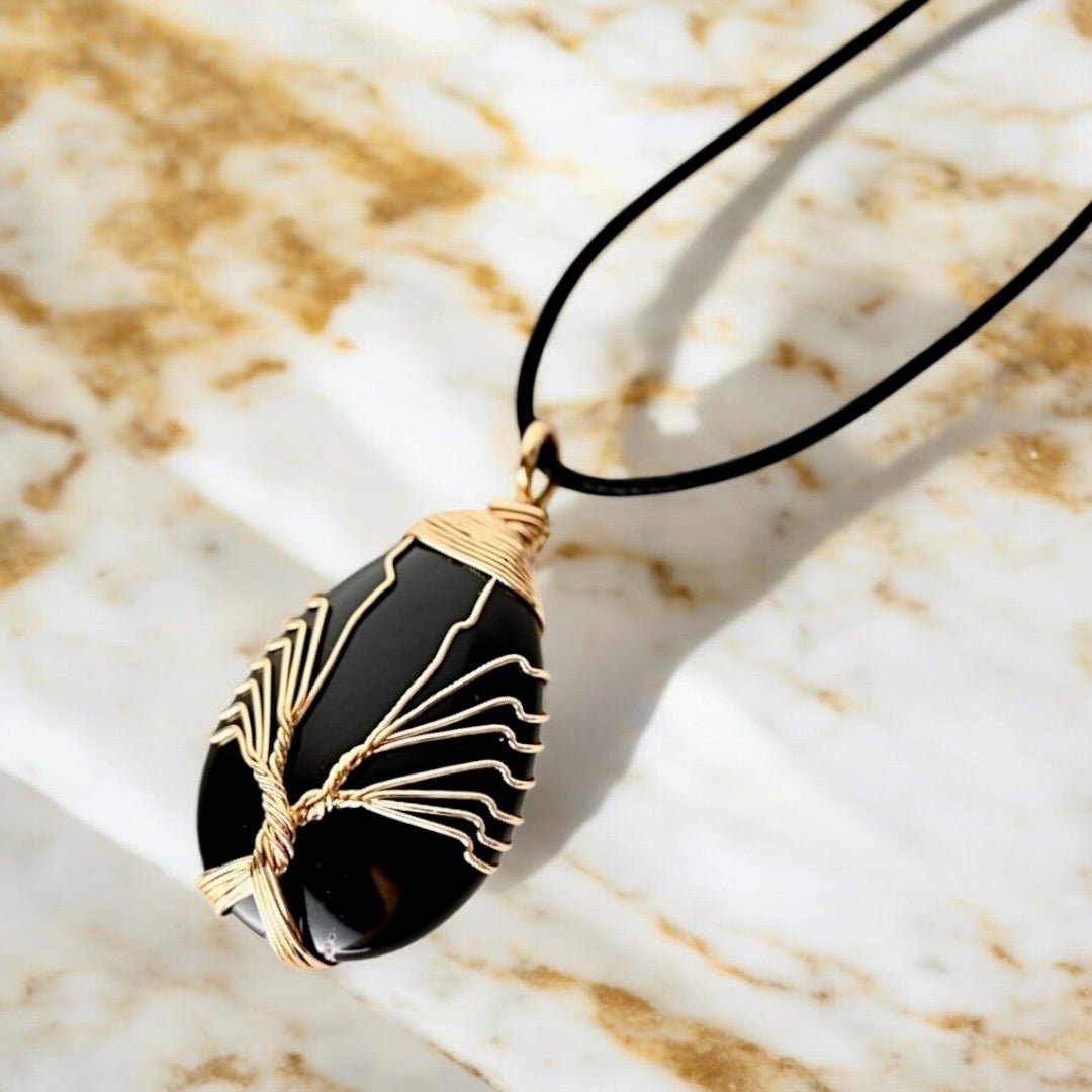 Halskette mit tropfenförmigen Obsidian - CrystalScents
