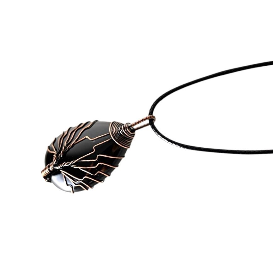 Halskette mit tropfenförmigen Obsidian und Kupfer - CrystalScents
