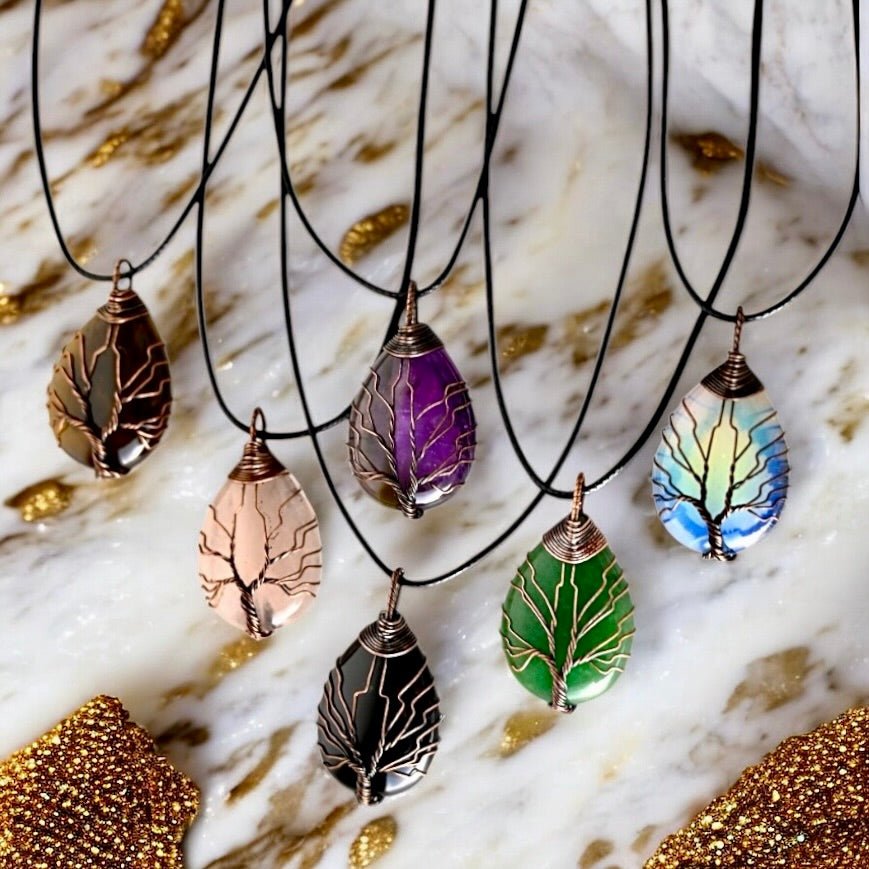 Halskette mit tropfenförmigen Tigerauge und Kupfer - CrystalScents