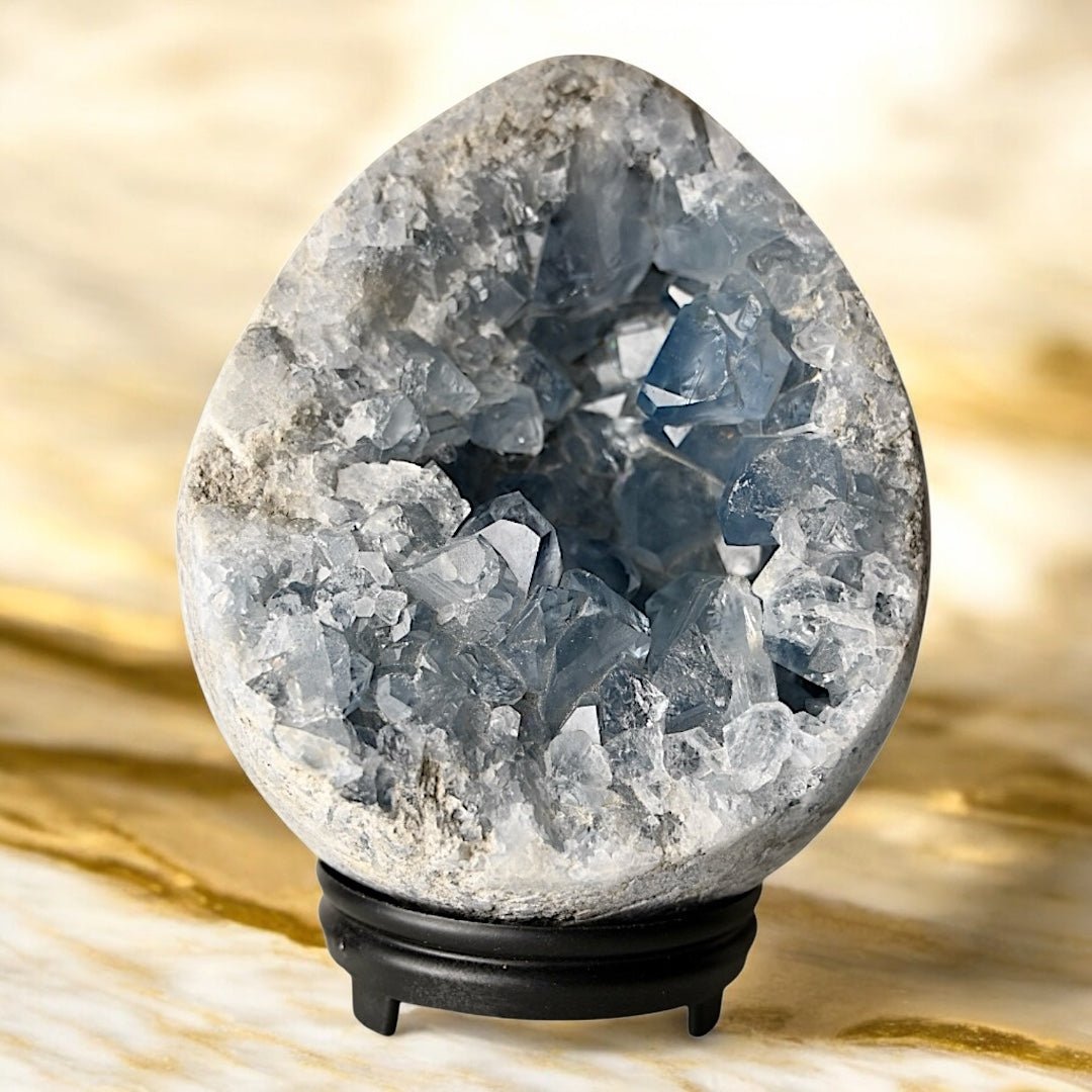 Himmelblauer Celestit - Kristallcluster Ei - CrystalScents