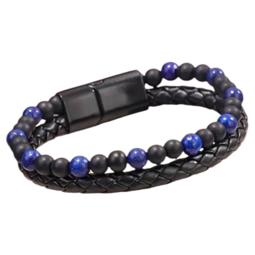 Kunstleder Armband mit Magnet - Verschluss und blauem Tigerauge - CrystalScents