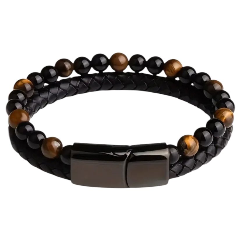 Kunstleder Armband mit Magnet - Verschluss und gelbem Tigerauge - CrystalScents
