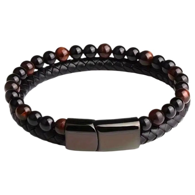 Kunstleder Armband mit Magnet - Verschluss und rotem Tigerauge - CrystalScents