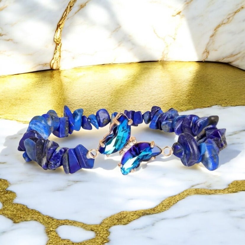 Lapislazuli Splitterarmband mit Schmetterling - CrystalScents
