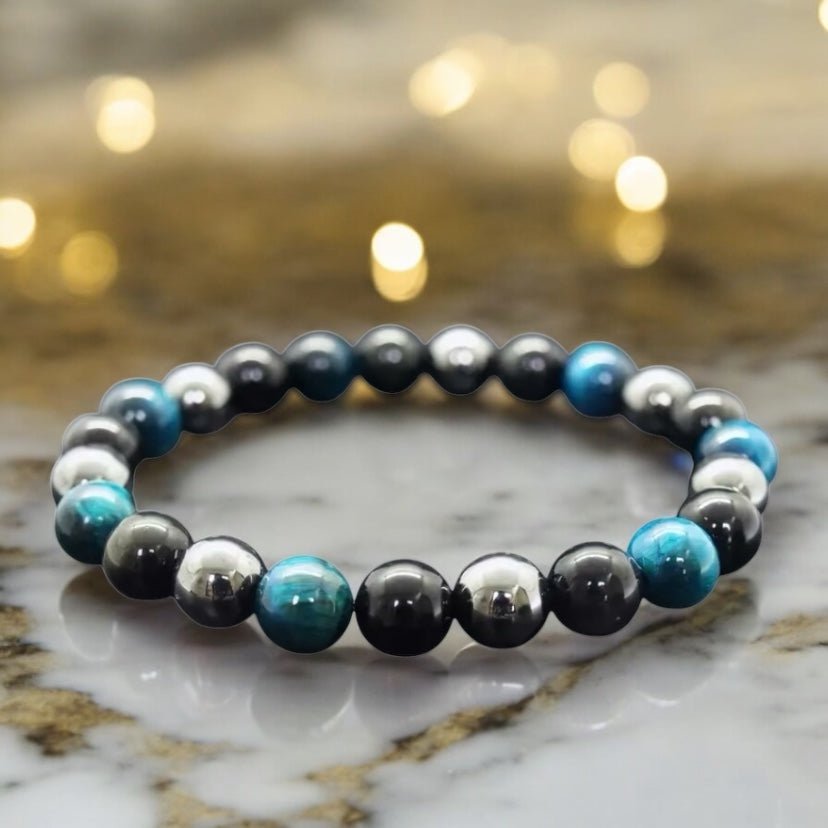 Obsidian, Hämatit & Blaues Tigerauge Armband - CrystalScents