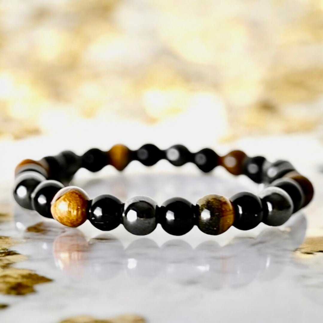 Obsidian, Hämatit & Tigerauge Armband - CrystalScents