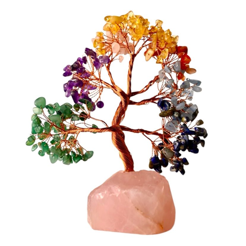 Riesiger Bunter Edelstein - Baum auf Rosenquarzständer - CrystalScents