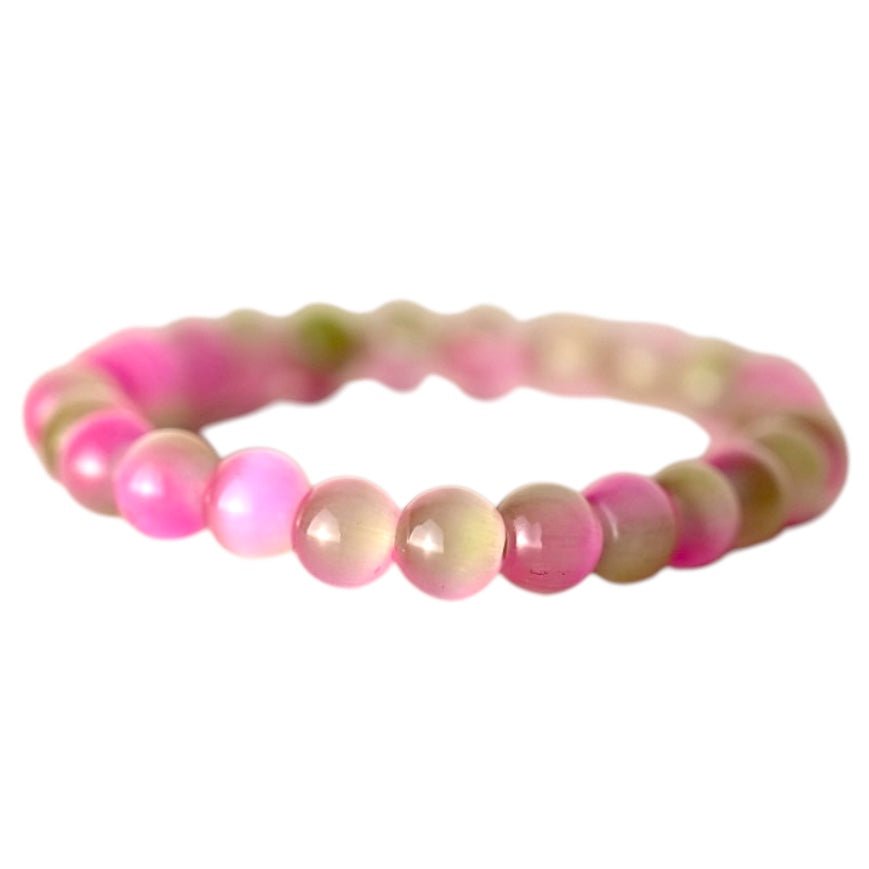 Rosa grünes Katzenauge Kugelarmband {Watermelon} - CrystalScents