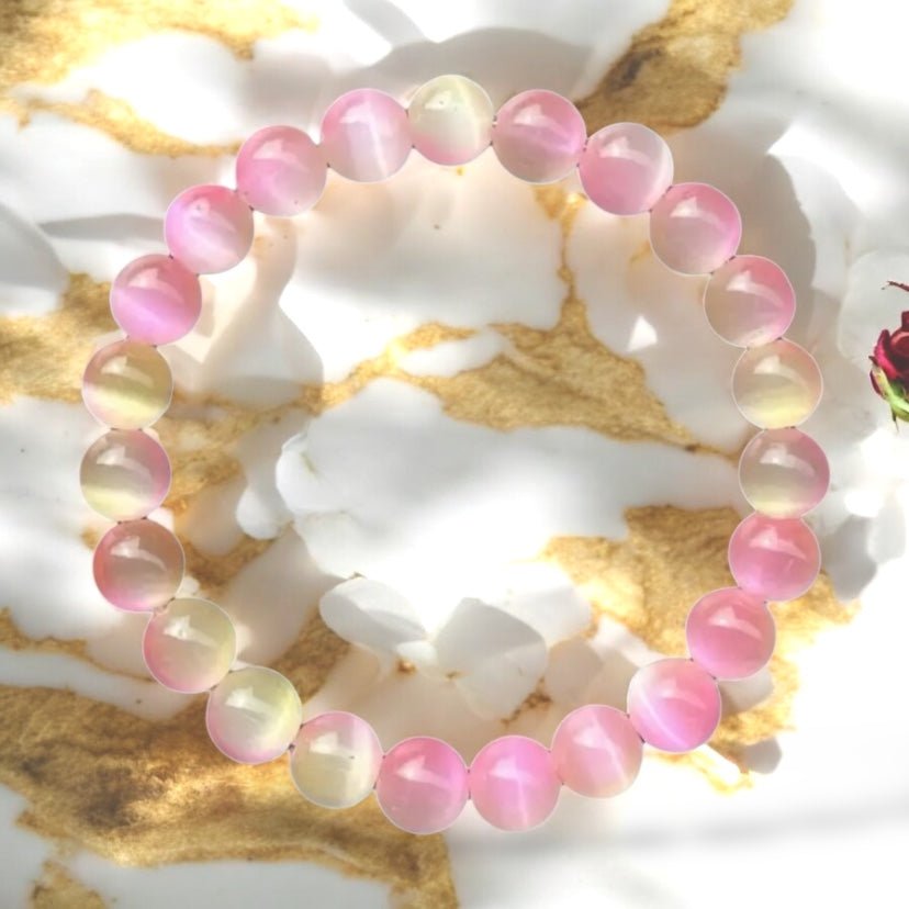 Rosa grünes Katzenauge Kugelarmband {Watermelon} - CrystalScents