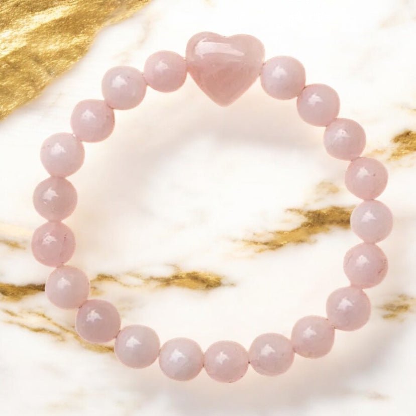 Rosenquarz Kugelarmband mit Herz - CrystalScents