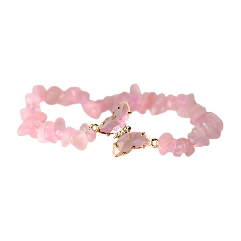 Rosenquarz Splitterarmband mit Schmetterling - CrystalScents