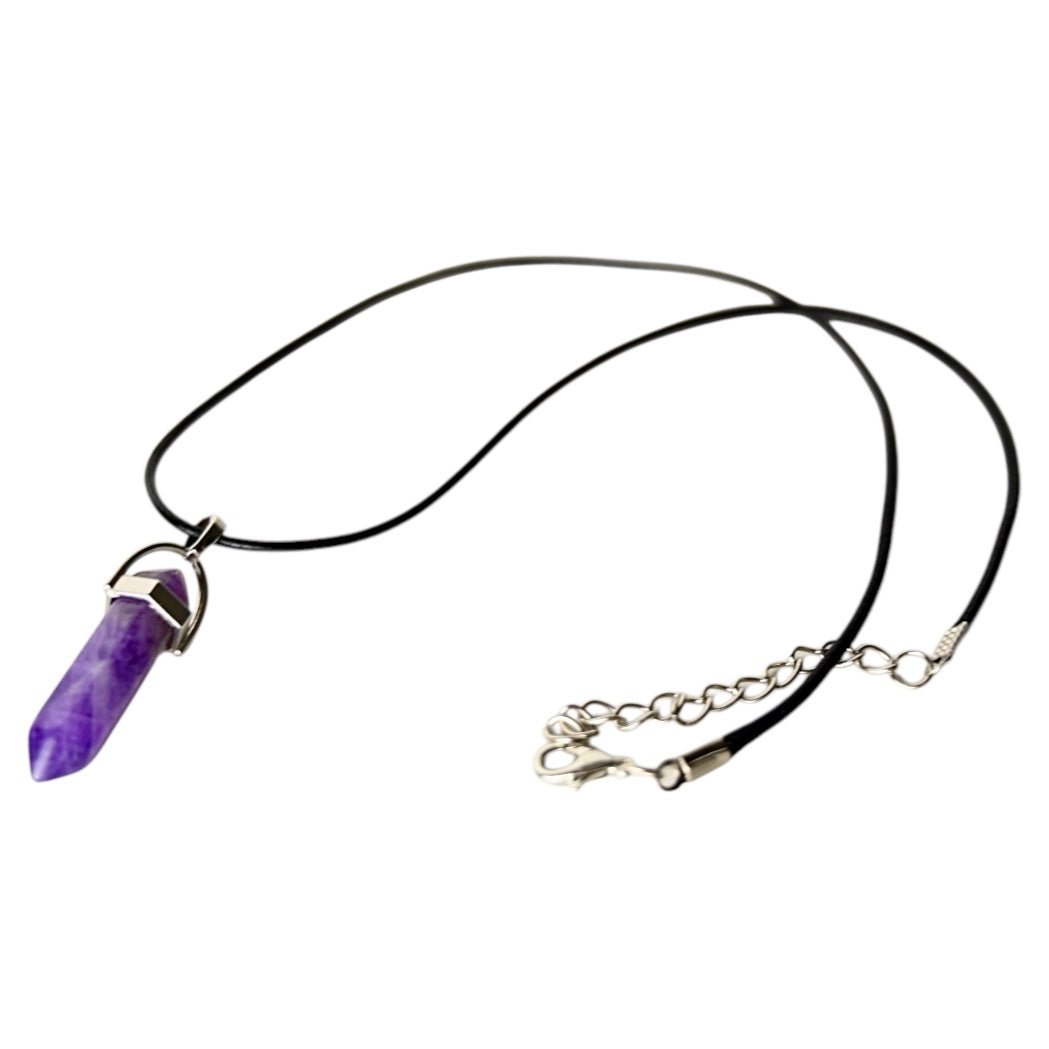 Schwarze Halskette mit Amethyst Doppelender - CrystalScents