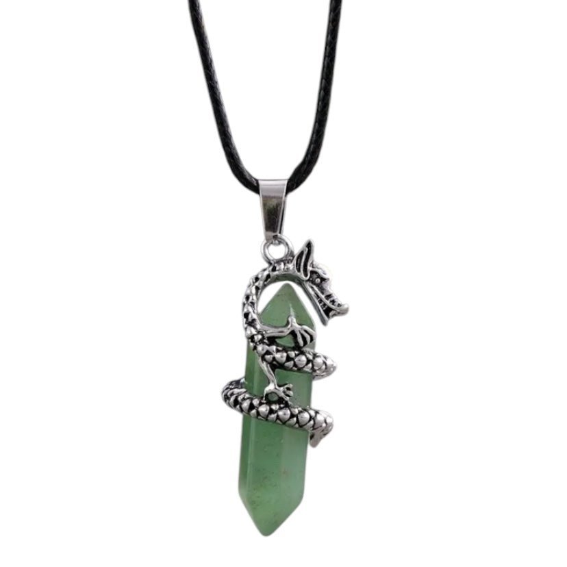Schwarze Halskette mit Aventurin Doppelender, Drache - CrystalScents