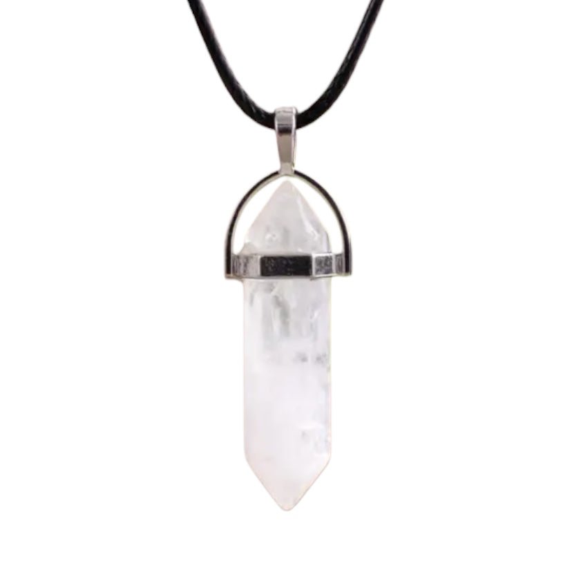 Schwarze Halskette mit Bergkristall Doppelender - CrystalScents