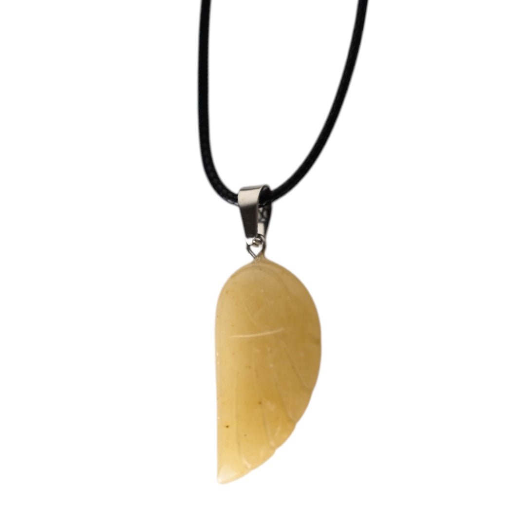 Schwarze Halskette mit gelber Jade Flügel - CrystalScents