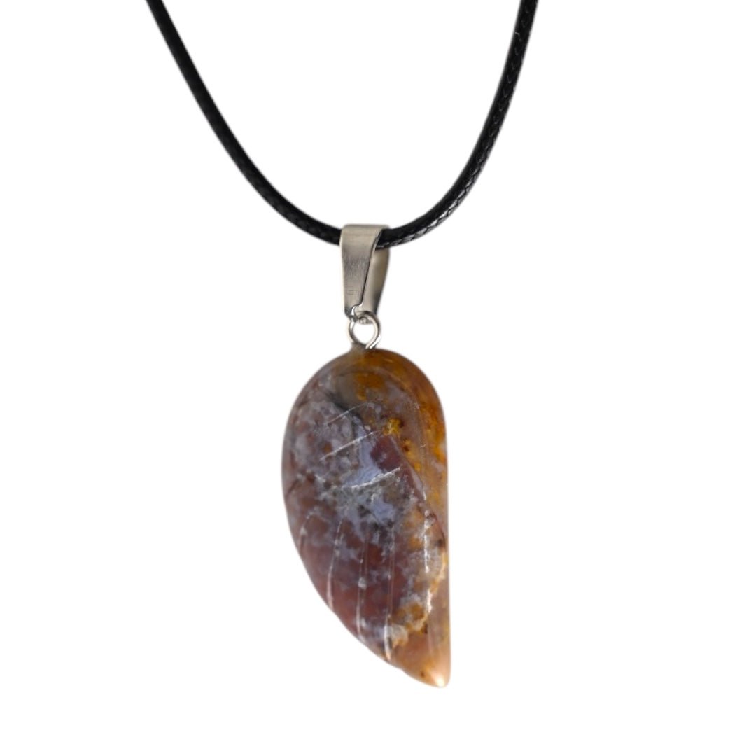 Schwarze Halskette mit mexikanischem Achat Flügel - CrystalScents