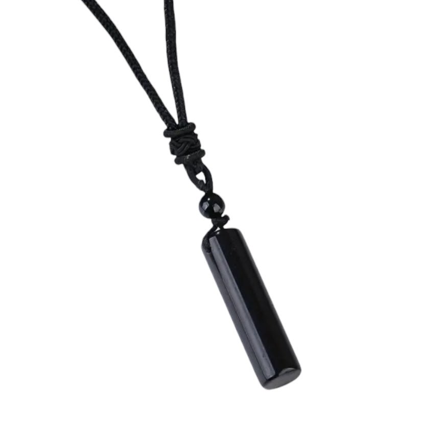 Schwarze Halskette mit Obsidian Stab - CrystalScents