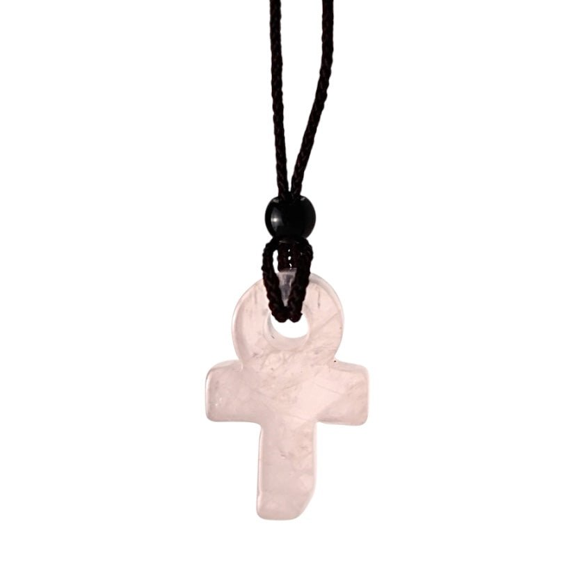 Schwarze Halskette mit Rosenquarz Anch - CrystalScents