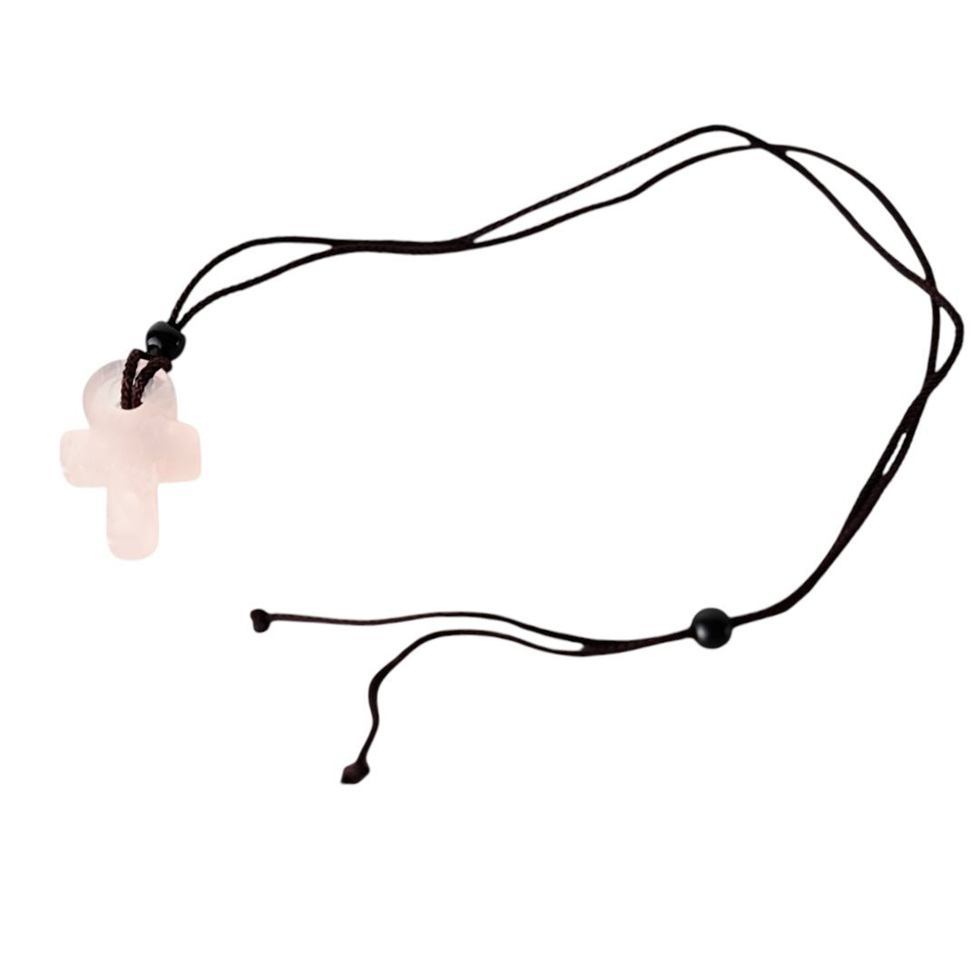 Schwarze Halskette mit Rosenquarz Anch - CrystalScents