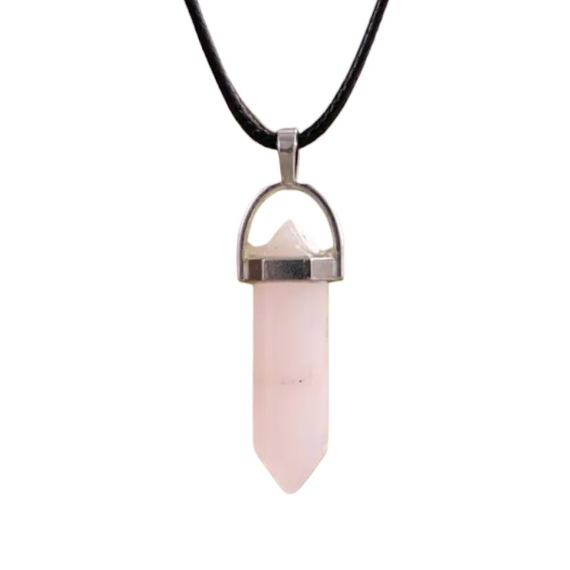 Schwarze Halskette mit Rosenquarz Doppelender - CrystalScents