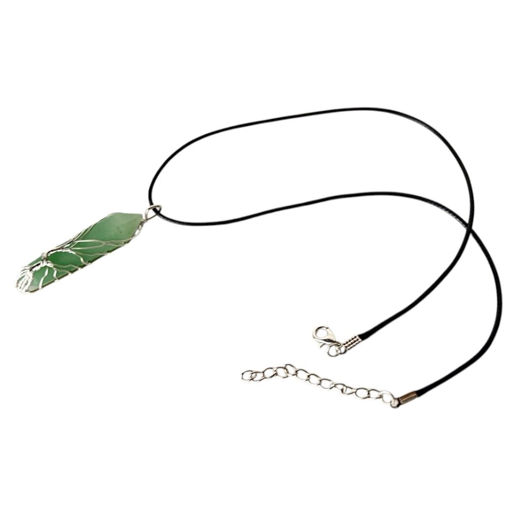 Schwarze Halskette mit silberverziertem Aventurin Doppelender - CrystalScents