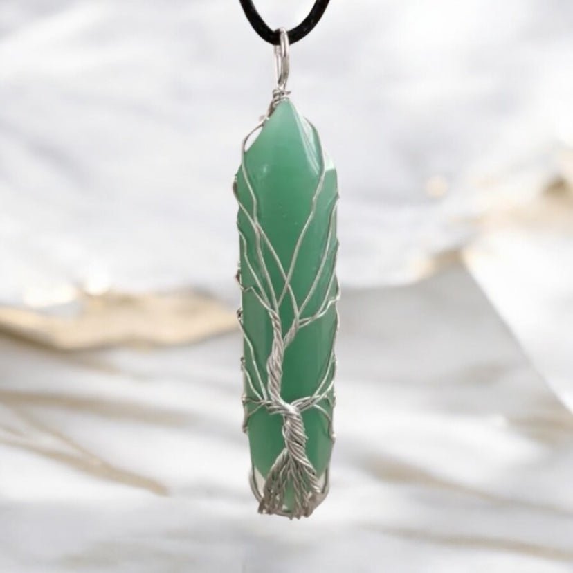 Schwarze Halskette mit silberverziertem Aventurin Doppelender - CrystalScents
