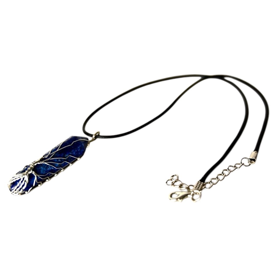 Schwarze Halskette mit silberverziertem Lapislazuli Doppelender - CrystalScents