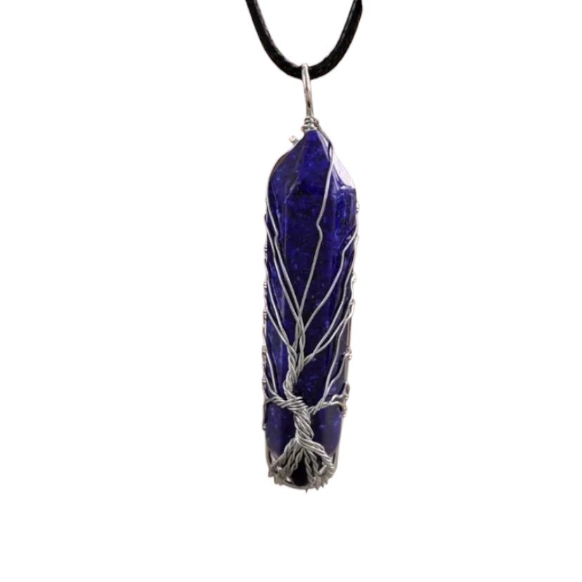 Schwarze Halskette mit silberverziertem Lapislazuli Doppelender - CrystalScents