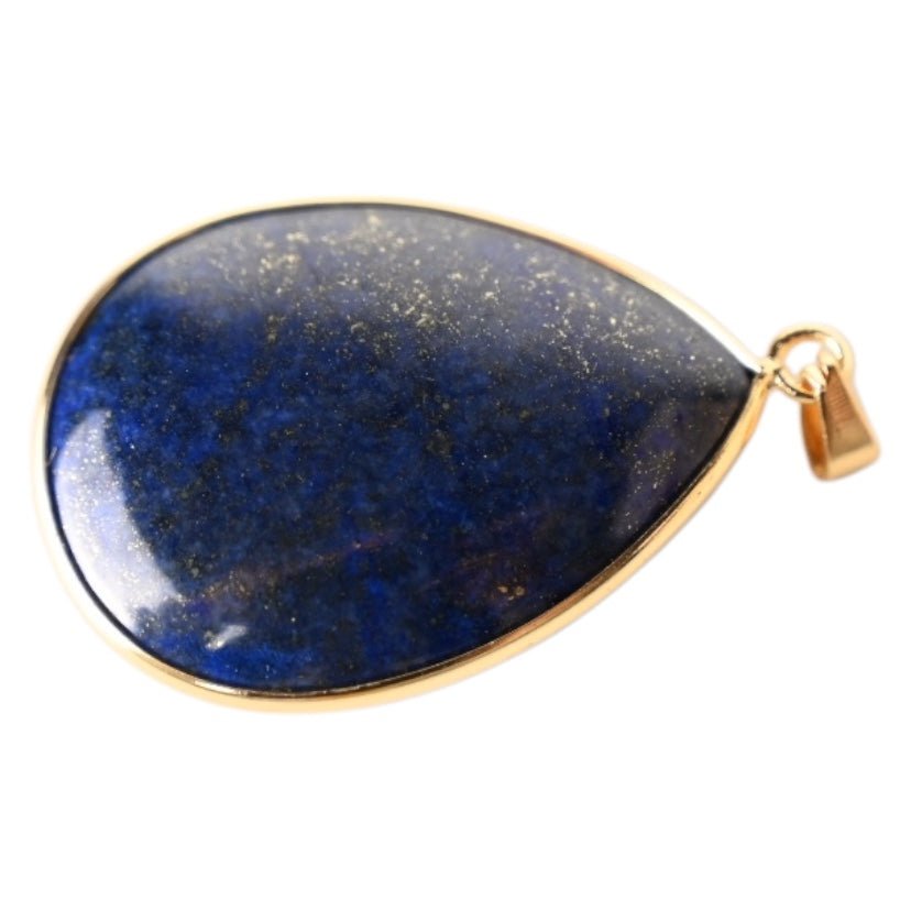 Schwarze Kette mit großem tropfenförmigen Lapislazuli - Anhänger - CrystalScents