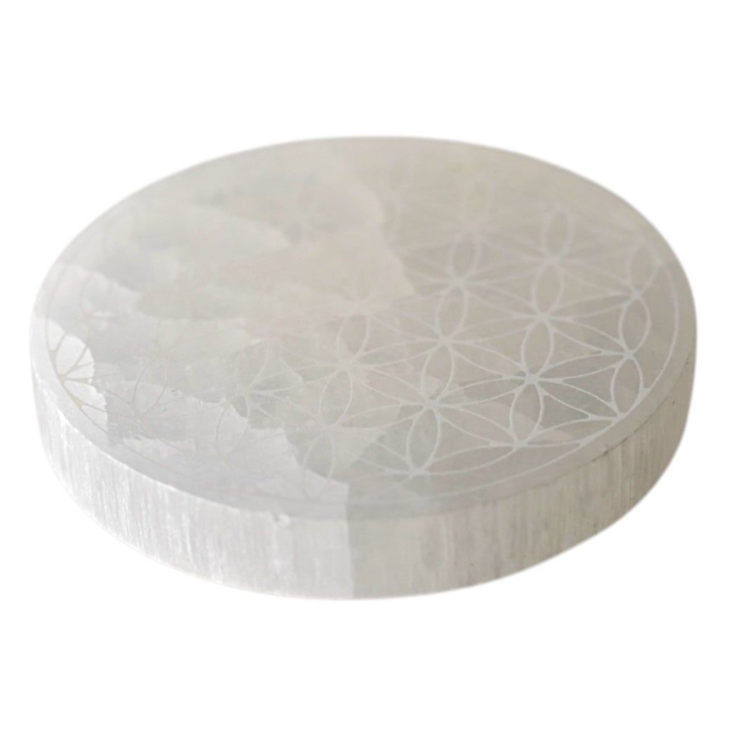 Selenit Scheibe „Blume des Lebens“ - CrystalScents