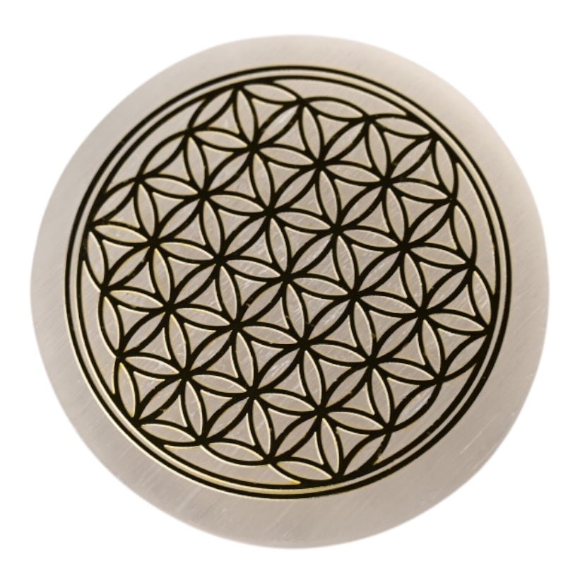 Selenit Scheibe „Blume des Lebens“ Gold - CrystalScents
