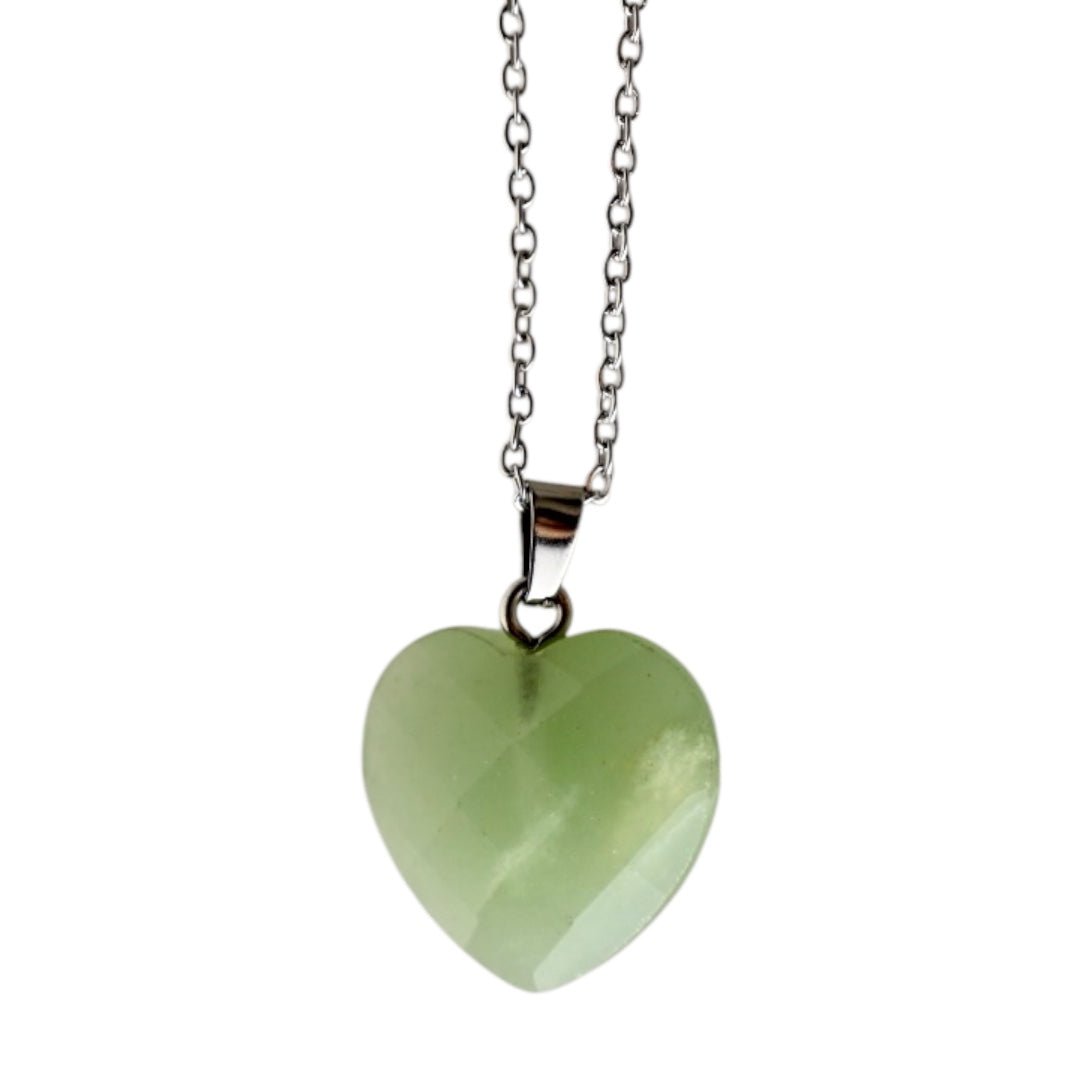 Silberne Halskette mit facettiertem Edelsteinherz - Anhänger; Aventurin - CrystalScents