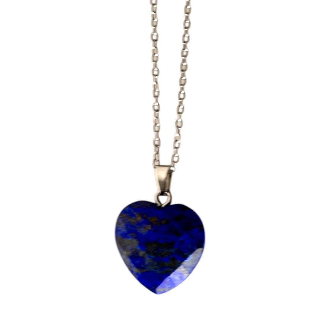Silberne Halskette mit facettiertem Edelsteinherz - Anhänger; Lapislazuli - CrystalScents