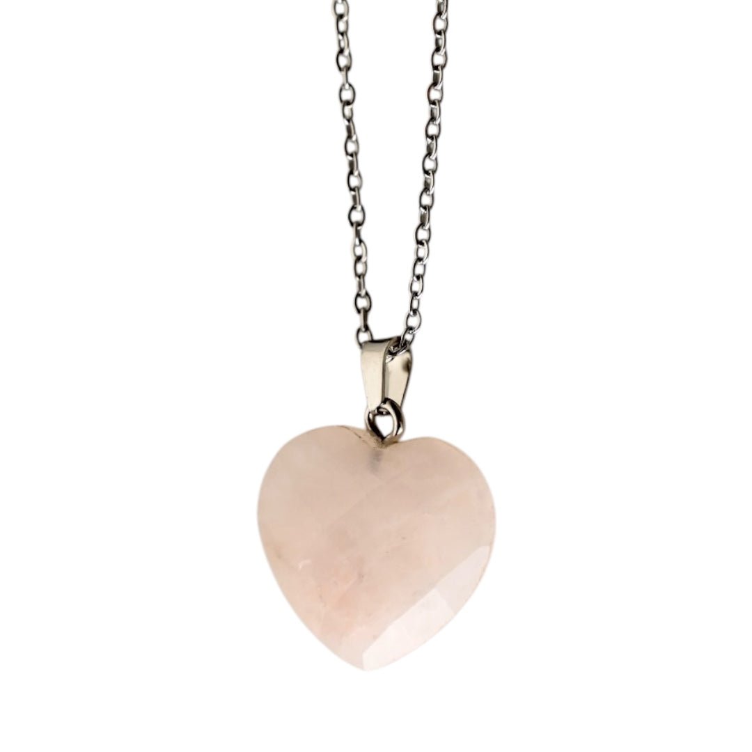Silberne Halskette mit facettiertem Edelsteinherz - Anhänger; Rosenquarz - CrystalScents