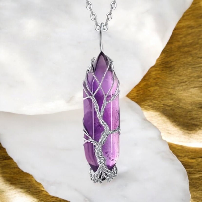 Silberne Halskette mit silberverziertem Amethyst Doppelender - CrystalScents