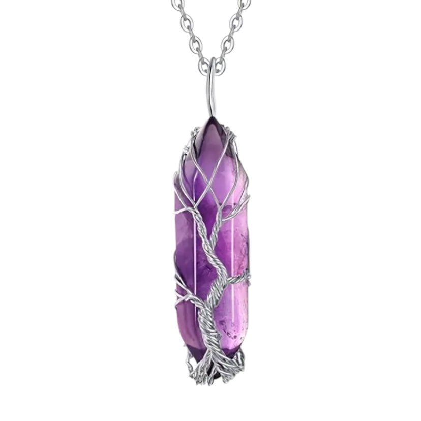 Silberne Halskette mit silberverziertem Amethyst Doppelender - CrystalScents