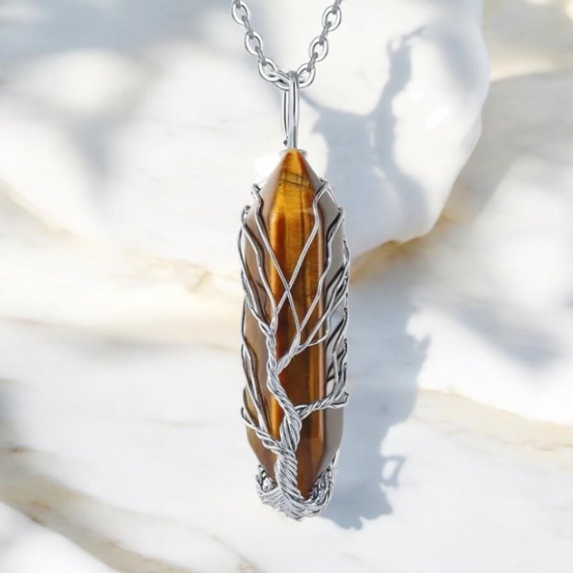 Silberne Halskette mit silberverziertem Tigerauge Doppelender - CrystalScents